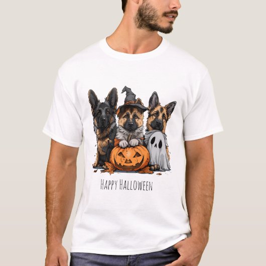 Gelukkige Halloween Duitse Herder Honden T-shirt (Voorkant)