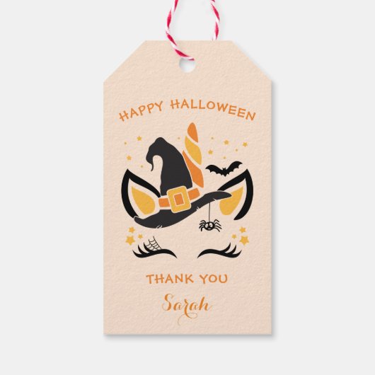 Gelukkige Halloween eenhoorn heks Cadeaulabel (Achterkant)