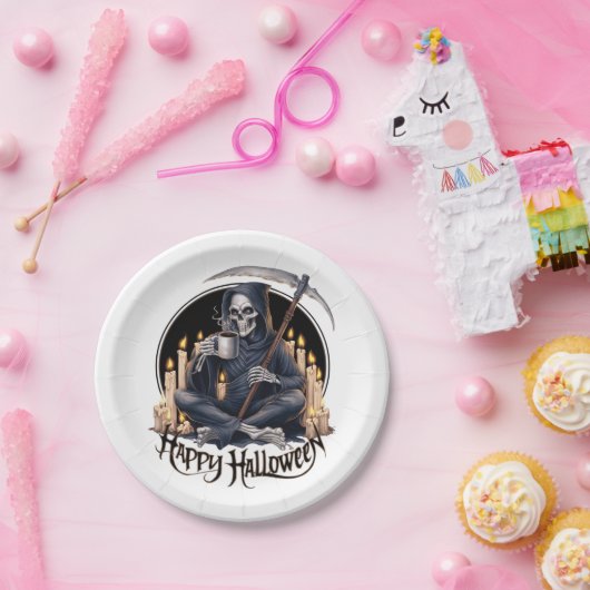 Gelukkige Halloween en een skelet Papieren Bordje (Feest)