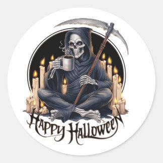 Gelukkige Halloween en een skelet Ronde Sticker