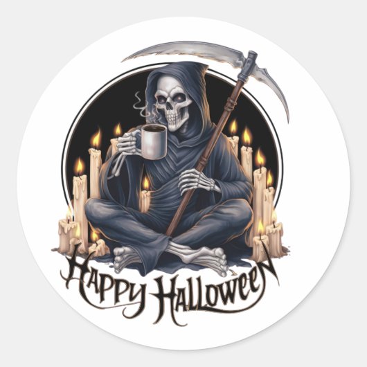 Gelukkige Halloween en een skelet Ronde Sticker (Voorkant)
