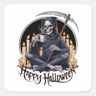 Gelukkige Halloween en een skelet Vierkante Sticker