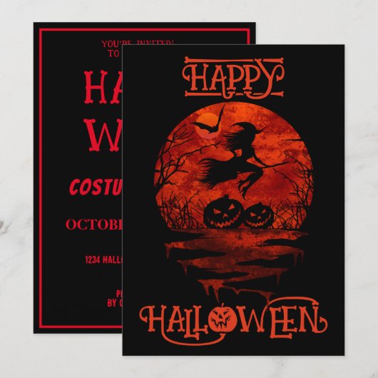 GELUKKIGE HALLOWEEN ENGE HEKS OP BEZEM KAART (Voorkant / Achterkant)