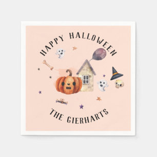 Gelukkige Halloween-familie behandelt op maat gema Servet