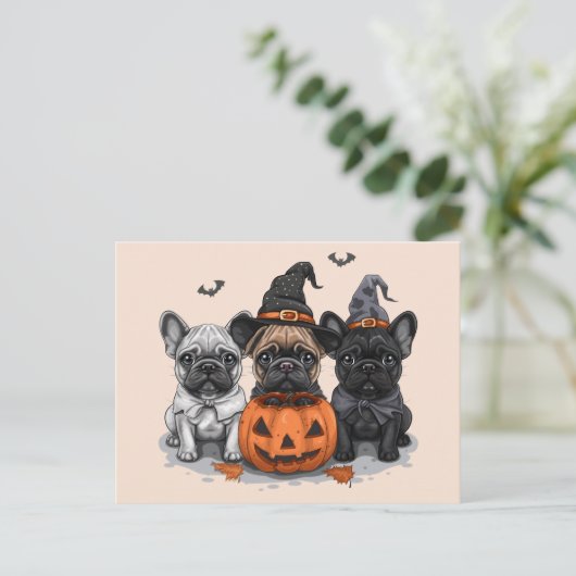 Gelukkige Halloween Franse Bulldogs Briefkaart (Staand voorkant)