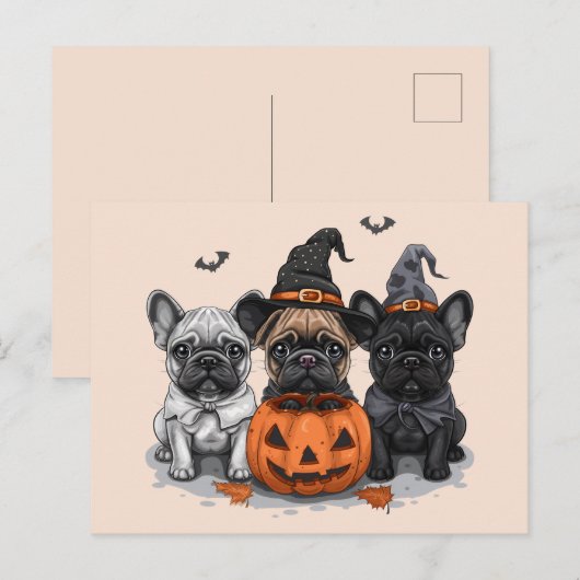 Gelukkige Halloween Franse Bulldogs Briefkaart (Voorkant / Achterkant)