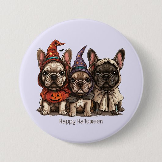 Gelukkige Halloween Franse Bulldogs Ronde Button 7,6 Cm (Voorkant)