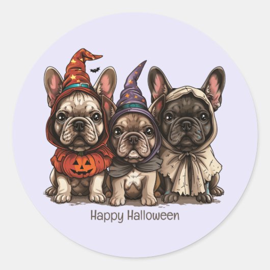 Gelukkige Halloween Franse Bulldogs Ronde Sticker (Voorkant)