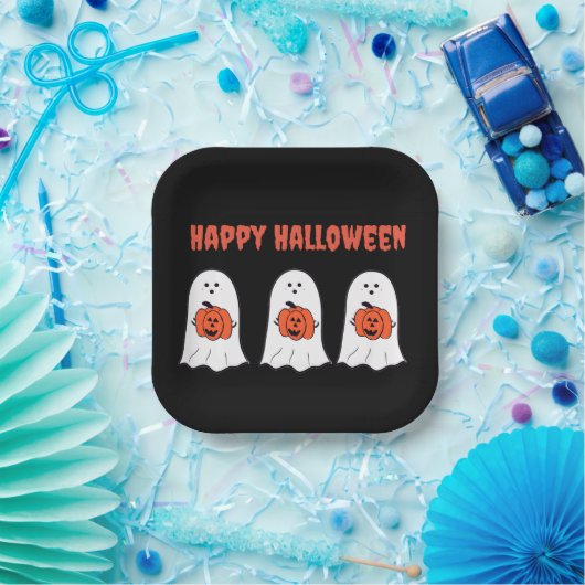 Gelukkige Halloween Ghosts met Jack-o-Lanterns Papieren Bordje (Feest)