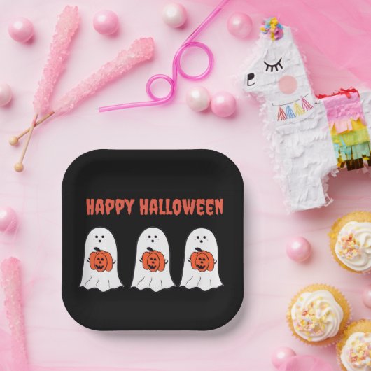 Gelukkige Halloween Ghosts met Jack-o-Lanterns Papieren Bordje (Feest)