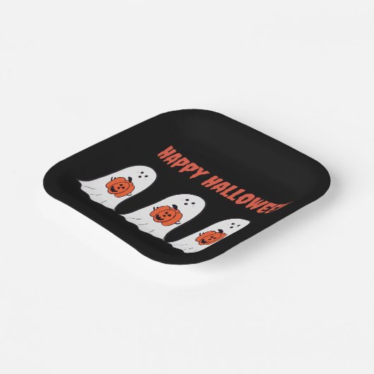 Gelukkige Halloween Ghosts met Jack-o-Lanterns Papieren Bordje (Gebogen)