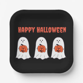 Gelukkige Halloween Ghosts met Jack-o-Lanterns Papieren Bordje