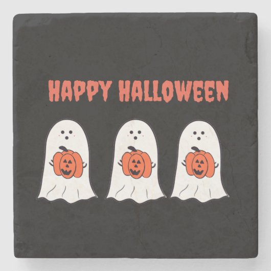 Gelukkige Halloween Ghosts met Jack-o-Lanterns Stenen Onderzetter (Voorkant)