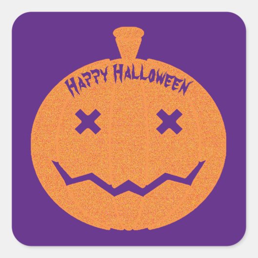 Gelukkige Halloween Glitter Pompoen Vierkante Sticker (Voorkant)