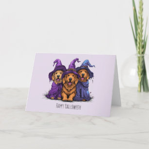 Gelukkige Halloween Golden Retriever Honden Heksen Kaart