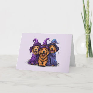 Gelukkige Halloween Golden Retriever Honden Heksen Kaart