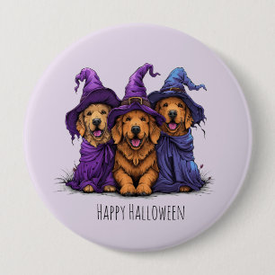 Gelukkige Halloween Golden Retriever Honden Heksen Ronde Button 4,0 Cm