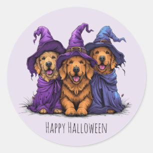 Gelukkige Halloween Golden Retriever Honden Heksen Ronde Sticker