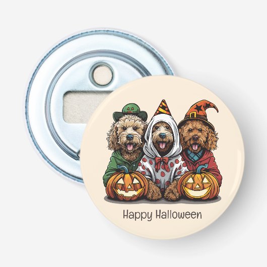 Gelukkige Halloween Goldendoodle Honden Button Flesopener (Voorkant)