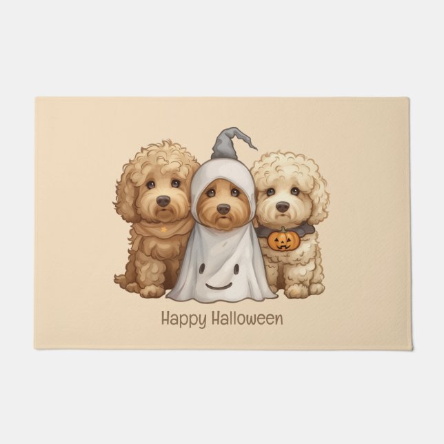 Gelukkige Halloween Goldendoodle Honden Deurmat (Voorkant)