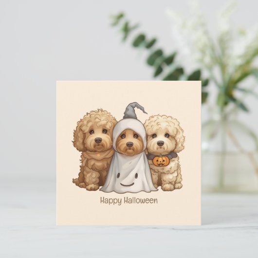 Gelukkige Halloween Goldendoodle Honden Kaart (Staand voorkant)