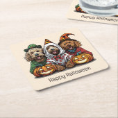 Gelukkige Halloween Goldendoodle Honden Kartonnen Onderzetters (Schuin)