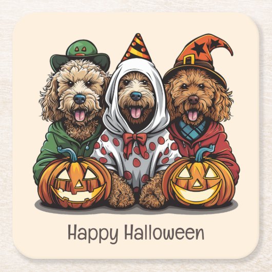 Gelukkige Halloween Goldendoodle Honden Kartonnen Onderzetters (Voorkant)