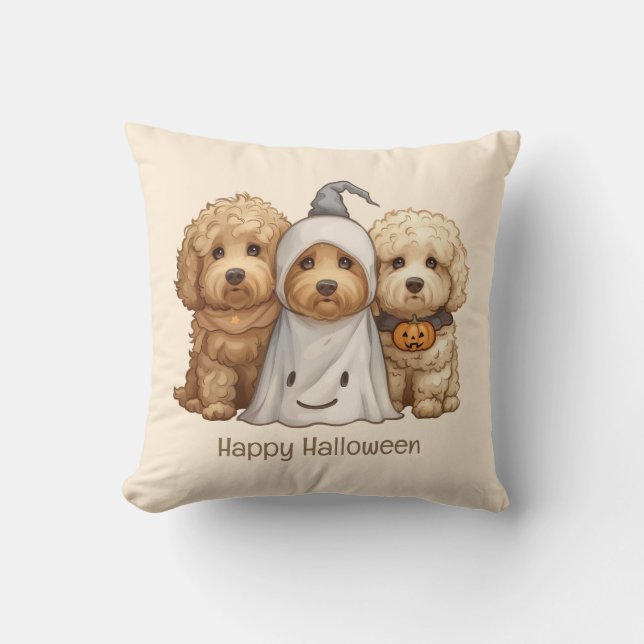 Gelukkige Halloween Goldendoodle Honden Kussen (Voorkant)