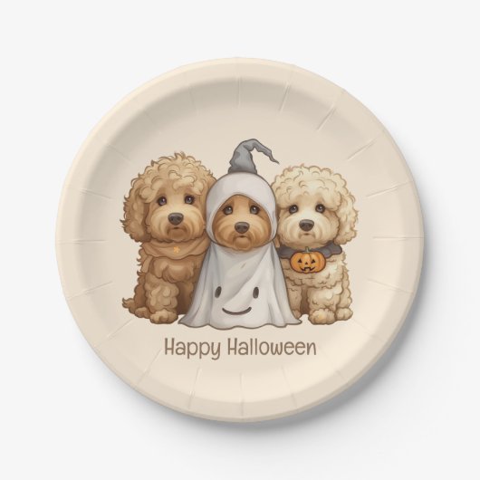 Gelukkige Halloween Goldendoodle Honden Papieren Bordje (Voorkant)