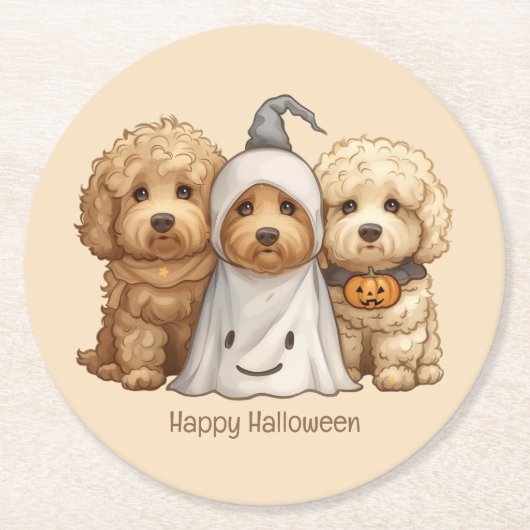 Gelukkige Halloween Goldendoodle Honden Ronde Kartonnen Onderzetter (Voorkant)