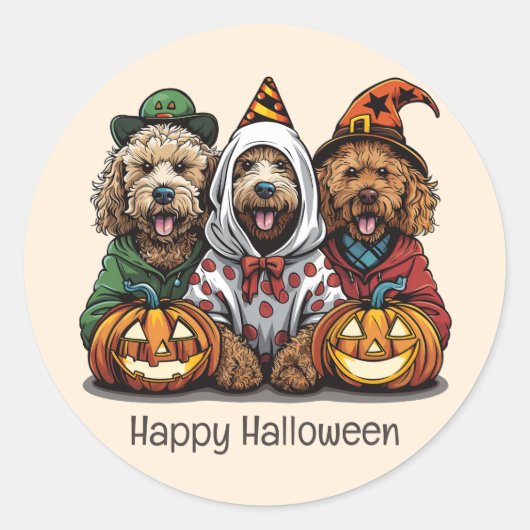 Gelukkige Halloween Goldendoodle Honden Ronde Sticker (Voorkant)