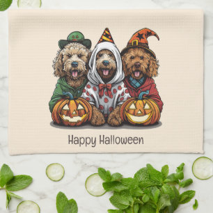 Gelukkige Halloween Goldendoodle Honden Theedoek