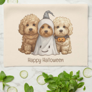 Gelukkige Halloween Goldendoodle Honden Theedoek