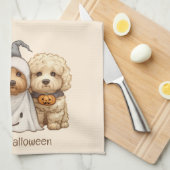 Gelukkige Halloween Goldendoodle Honden Theedoek (Quarter Fold)