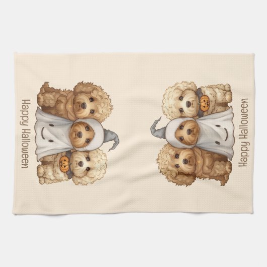 Gelukkige Halloween Goldendoodle Honden Theedoek (Horizontaal)