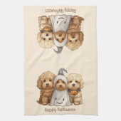 Gelukkige Halloween Goldendoodle Honden Theedoek (Verticaal)