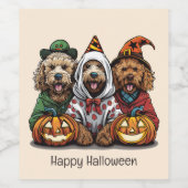 Gelukkige Halloween Goldendoodle Honden Wijn Etiket (Enkel label)