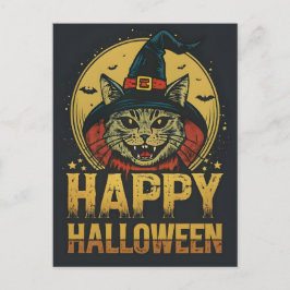 Gelukkige Halloween griezelige heks kat Feestdagenkaart