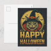 Gelukkige Halloween griezelige heks kat Feestdagenkaart (Voorkant / Achterkant)