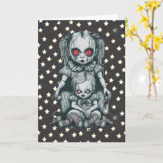 Gelukkige Halloween griezelige poppen Kaart (Gele Bloem)