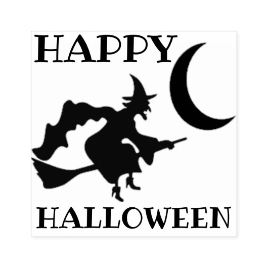 Gelukkige Halloween heks en maan Rubberstempel (Afrduk)