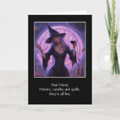 Gelukkige Halloween heks en wijn Kaart (Voorkant)