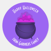 Gelukkige Halloween heks ketel gepersonaliseerd Ronde Sticker (Voorkant)