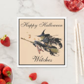 Gelukkige Halloween heks op een bezem Servet (Insitu)
