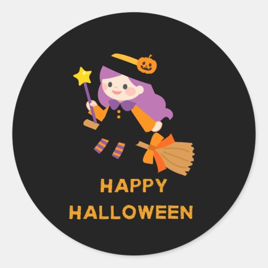 Gelukkige Halloween heks Ronde Sticker (Voorkant)