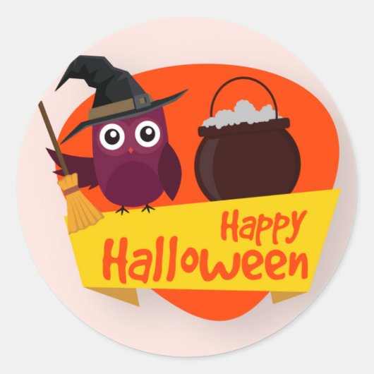 Gelukkige Halloween Heks Uil | Sticker Seal (Voorkant)