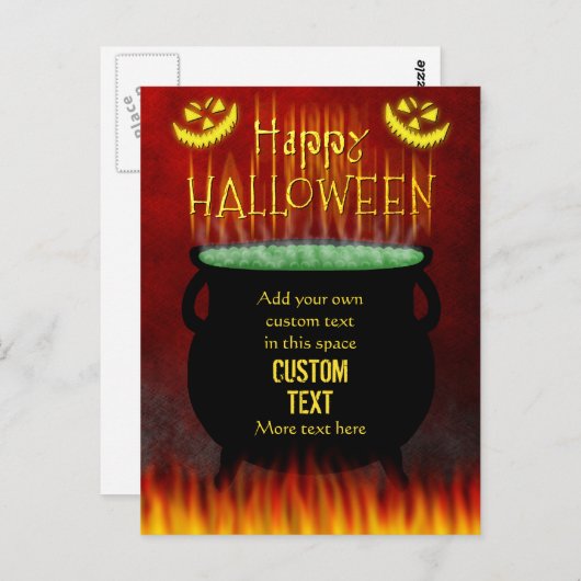 Gelukkige Halloween Heksen Cauldron Fire Custom Briefkaart (Voorkant / Achterkant)