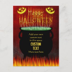 Gelukkige Halloween Heksen Cauldron Fire Custom Briefkaart