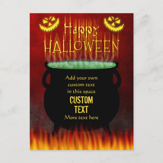 Gelukkige Halloween Heksen Cauldron Fire Custom Briefkaart (Voorkant)