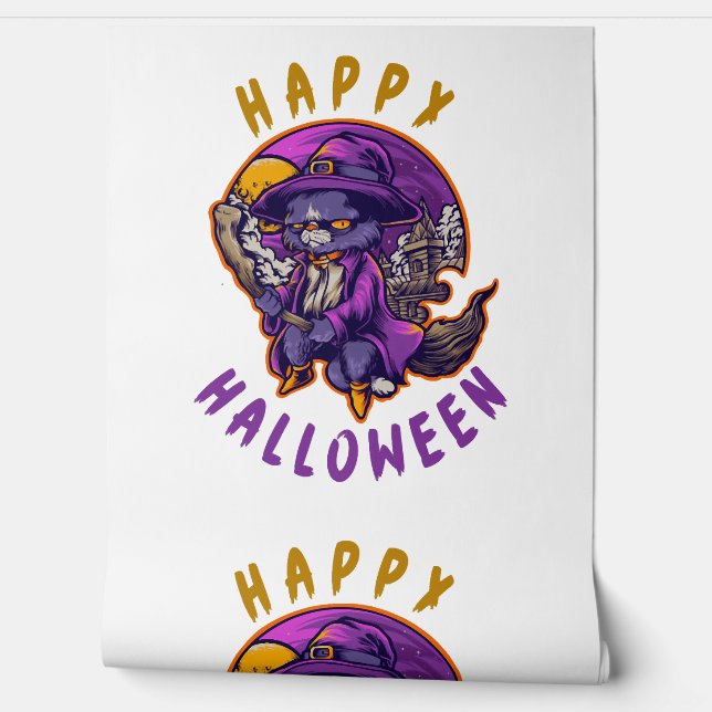 Gelukkige Halloween Heksenkat Behang (Afrollen)